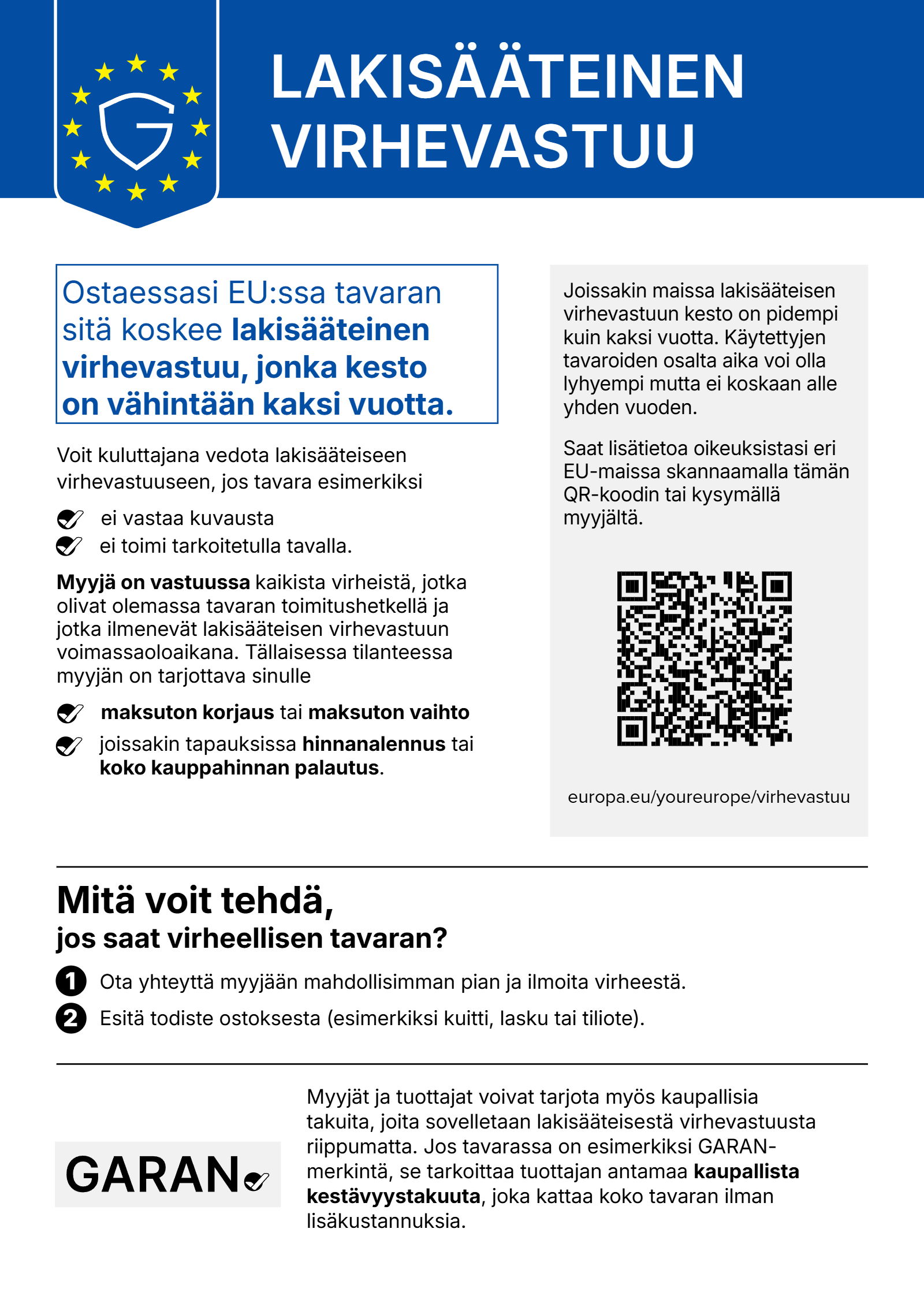EU-ilmoitus lakisääteisestä takuusta