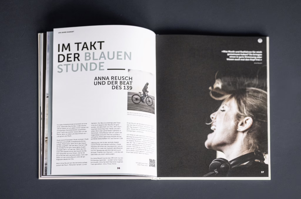 Eine Seite aus dem Diamant Jubiläumsbuch zum Kollektionsrad 139